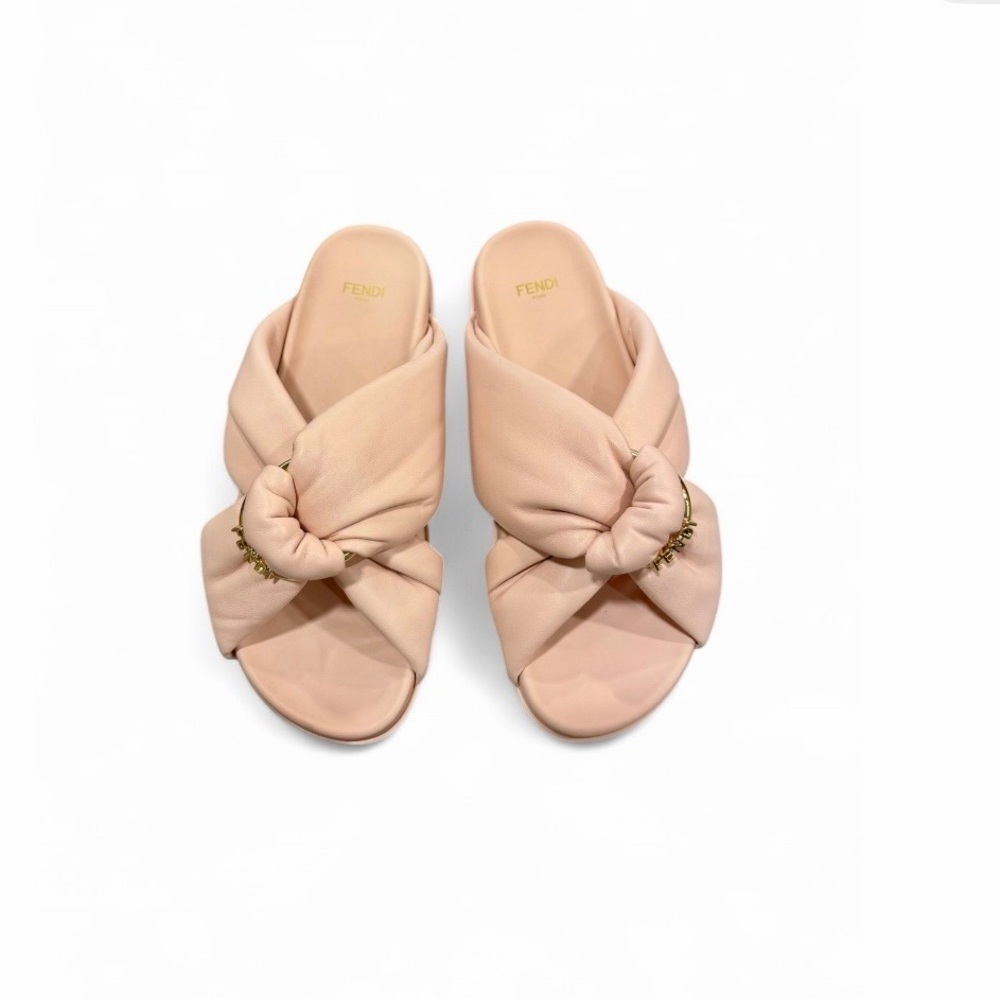 Brand New - Fendi Knotted Slide Sandals in Blush Pink with Gold Accent